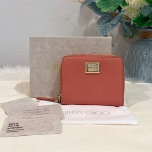 NEW✨Jimmy Choo Mirose Compact Wallet In Rosewood Grainy Calf Leather